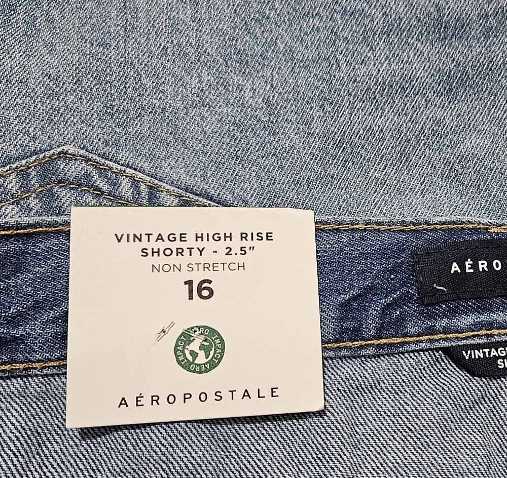 Aeropostal/vintage/ high-rise/denim shorts/ floral details/blue color/size 16 - Picture 12 of 13